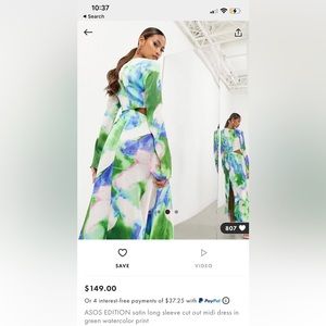 ASOS EDITION satin long sleeve cut out midi dress